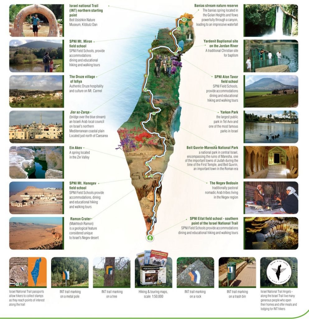 Mapa e atrações da israel National Trail