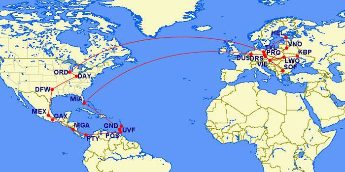 Próxima viagem terá 21 voos. 13 países | Foto: Reprodução/Facebook Scott Keyes.