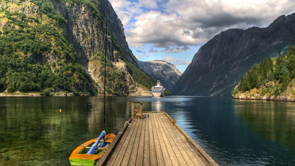 Cruise Ship In A Wonderful Fjord In Norway HD Desktop Background