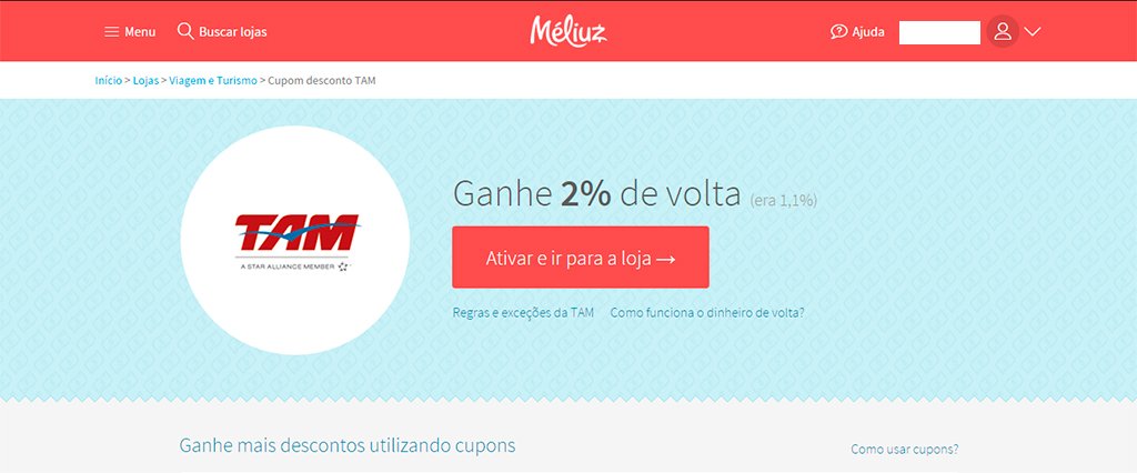 Site oferece vários descontos e o cash back (dinheiro de volta) de 2% exclusivo para leitores/usuários Mochila Brasil e Mochileiros.com | Foto: Reprodução.
