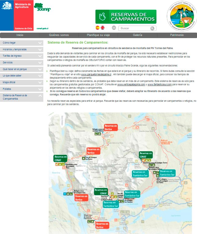 Reprodução: parquetorresdelpaine.cl, site no qual deverão ser feitas as reservas para as áreas gratuitas do parque.