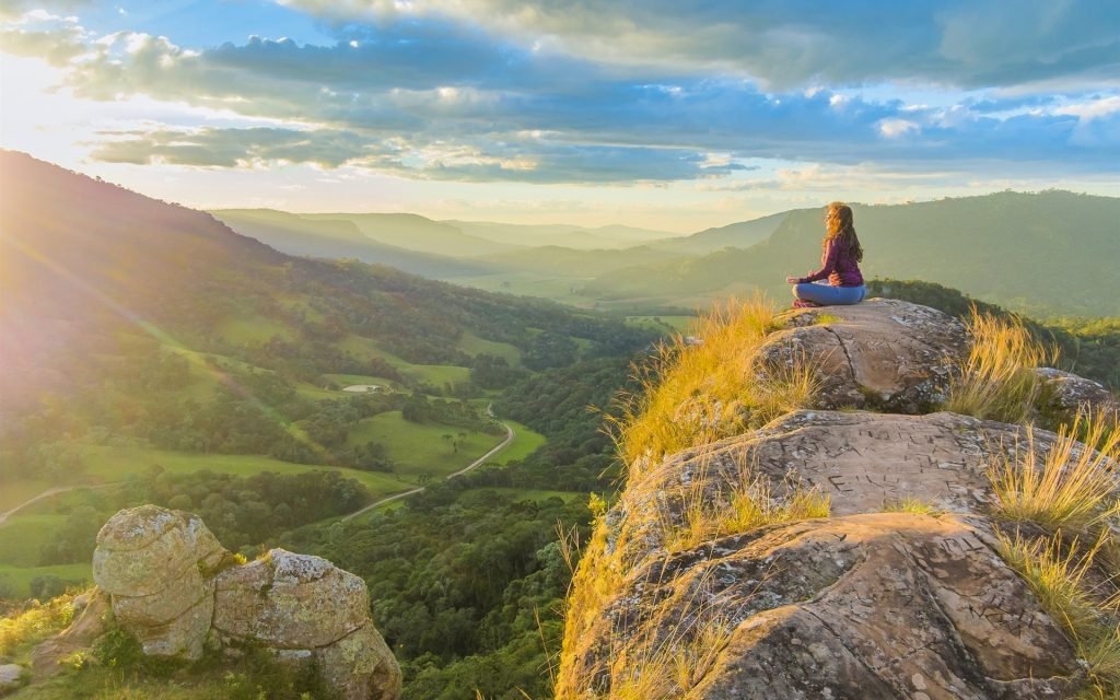 Brazil Santa Catarina Urubici valley women yoga sun clouds 1920x1200 wallpaper