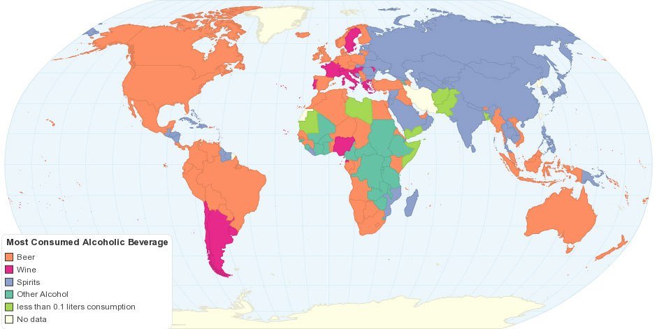 the most consumed alcoholic beverage by country