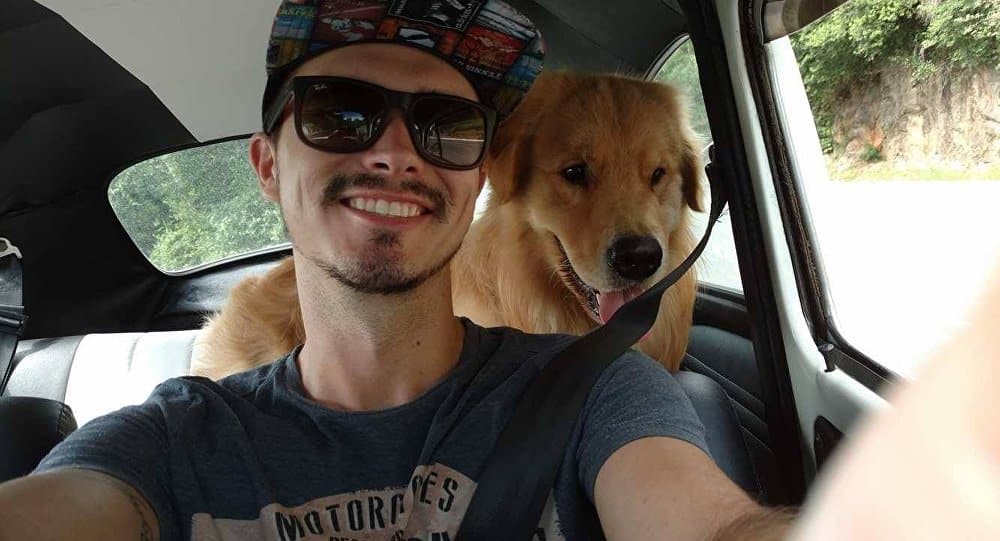 Uma selfie na viagem de Fusca