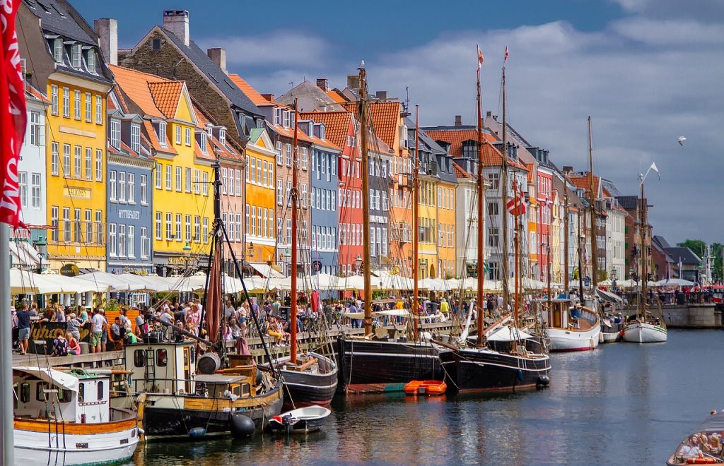 Canal de Nyhavn em Copenhagen, Dinamarca