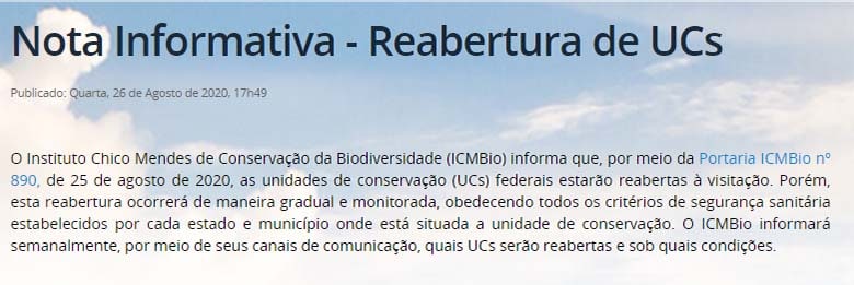 notaicmbio reaberturaparquesnacionais