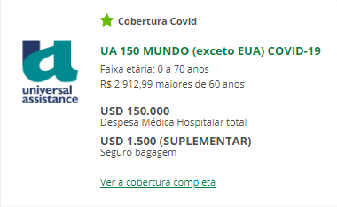 Seguro Viagem América do Sul: UA 150 MUNDO (exceto EUA) COVID-19