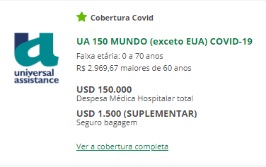 Seguro Viagem Europa: UA 150 Mundo (exceto EUA) COVID-19