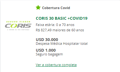 Seguro viagem américa do sul - Coris 30 Basic + Covid-19