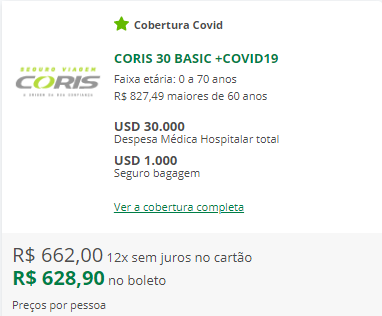 seguro viagem colombia Coris 30 basic covid 19