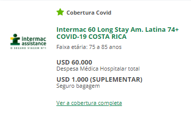 Seguro Viagem Costa Rica: Intermac 60 Long Stay Am. Latina 74+ COVID-19 COSTA RICA