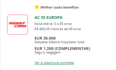 Seguro Viagem Europa: AC 35 EUROPA