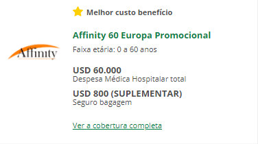 Seguro Viagem Europa: Affinity 60 Europa Promocional