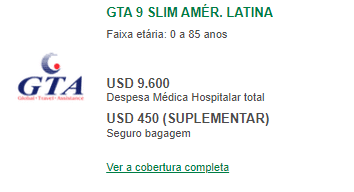 Seguro Viagem América do Sul: GTA 9 Slim Amér. Latina