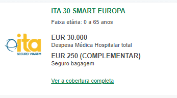 Seguro Viagem Europa: ITA 30 Smart Europa 