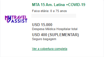 Seguro Viagem América do Sul: MTA 15 Am. Latina +COVID-19