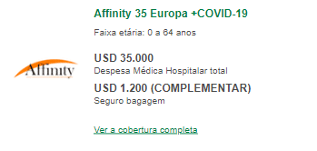 Seguro Viagem Espanha: Affinity 35 Europa + COVID-19