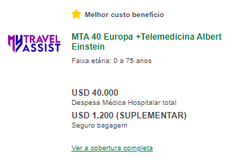 Seguro Viagem Espanha: MTA 40 Europa +Telemedicina Albert Einstein