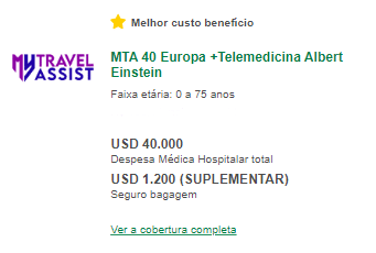 Seguro Viagem Itália: MTA 40 Europa +Telemedicina Albert Einstein