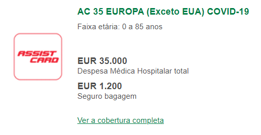 Seguro Viagem França: AC 35 EUROPA (Exceto EUA) COVID-19