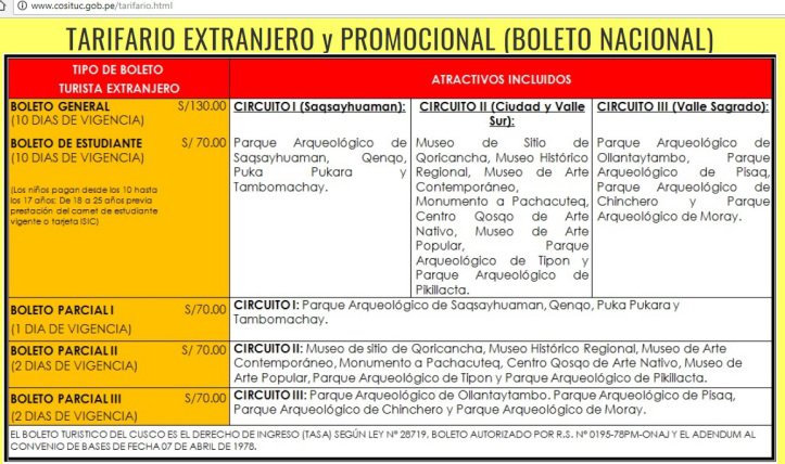 tarifário boleto turistico