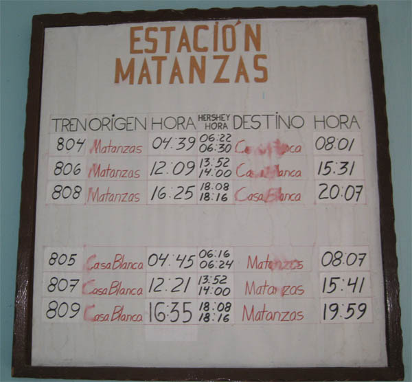 Horario Habana - Hershey - Matanzas