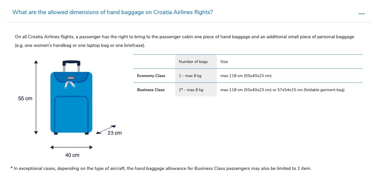 Rigidez com bagagens de mão - Croatia Airlines